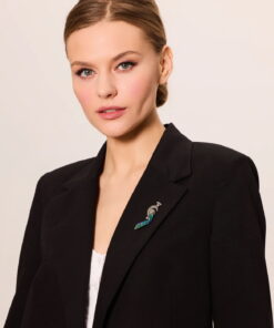 Alternatywny widok kolorowa broszka srebrna - PAW - z markazytami i emalią