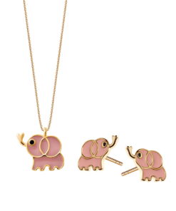komplet dziecięcy - słonik - naszyjnik i kolczyki srebro pozłacane z emalią