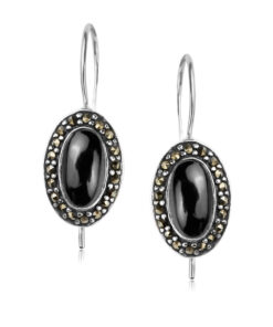 Srebrne kolczyki z onyksami i markazytami - KDO2026