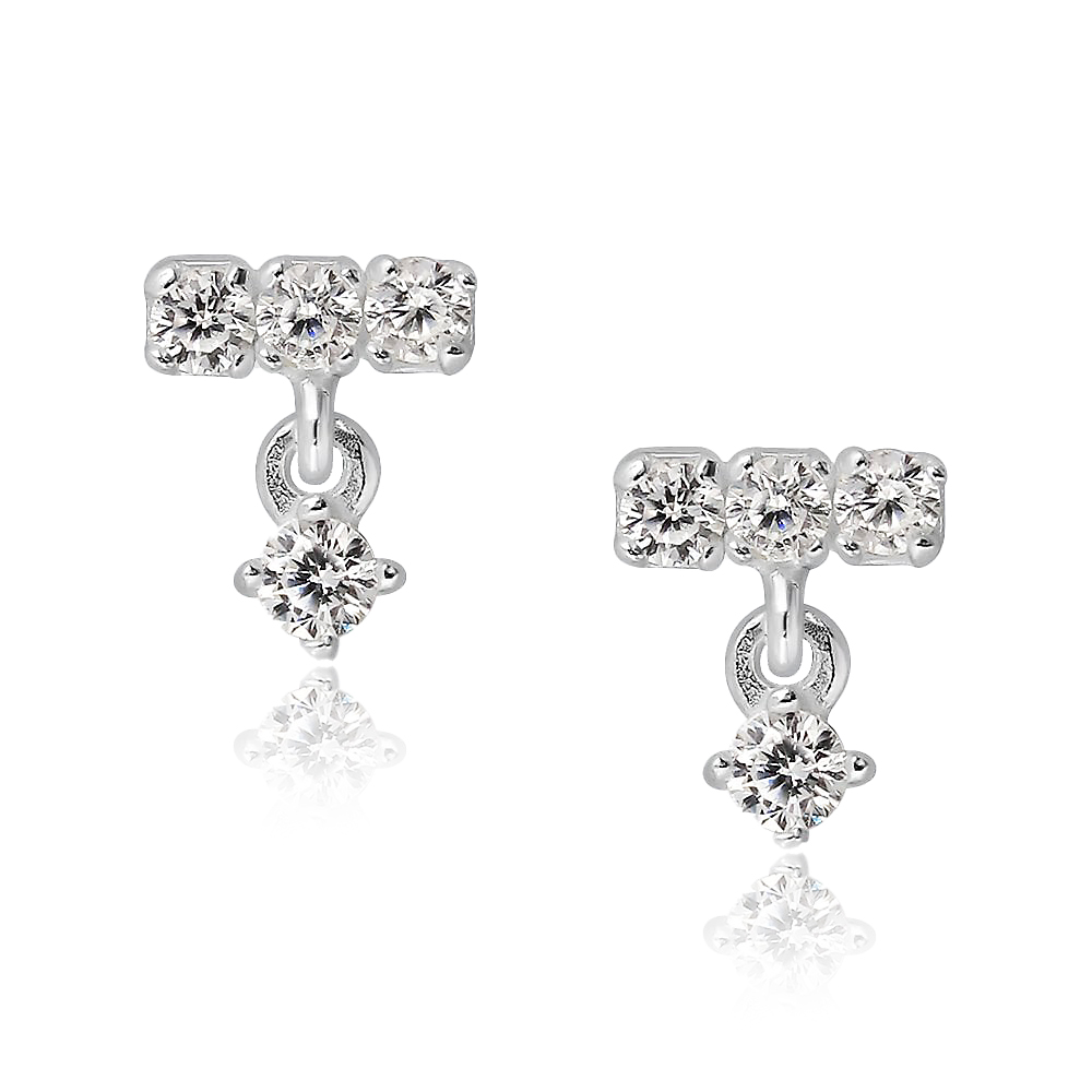 Kolczyki srebrne rodowane wiszące z cyrkoniami