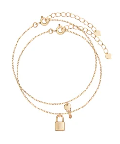 Srebrny pozłacany zestaw dwóch bransoletek – kluczyk i kłódka BSC6453Y