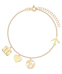 bransoletka podróżnicza pozłacana samolot kula ziemska serce walizka