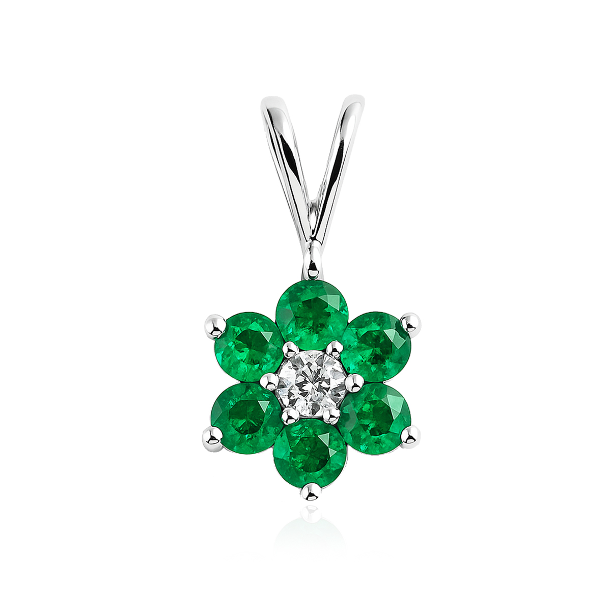 Przepiękny wisiorek z białego złota z diamentem i szmaragdami