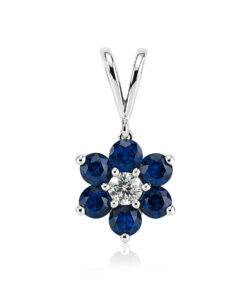 Przepiękny wisiorek z białego złota z diamentem i szafirami
