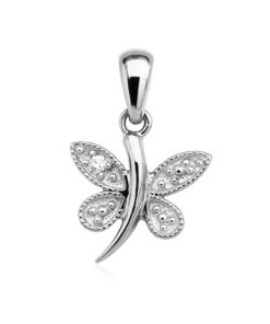 wisiorek motylek z diamentem w białym złocie 585