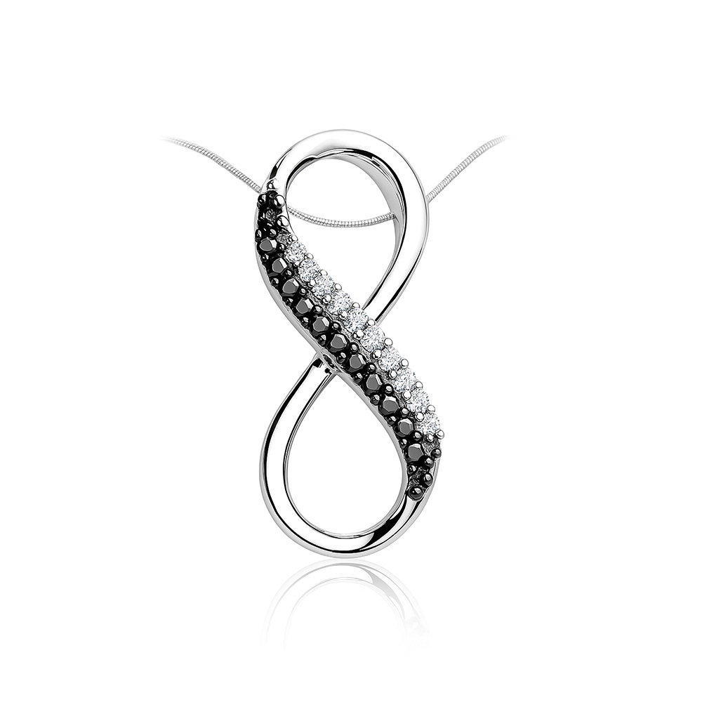 wisiorek nieskończoność z białymi i czarnymi diamentami