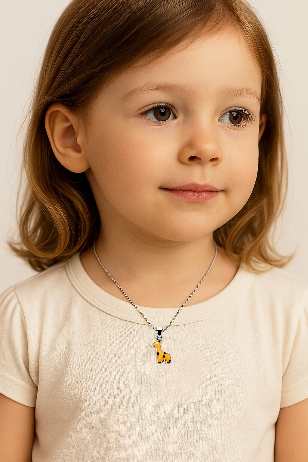 obrazek dziecka zx wisiorkiem zyrafka na szyi