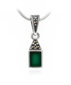 wisiorek srebrny z agatem zielonym i markazytami