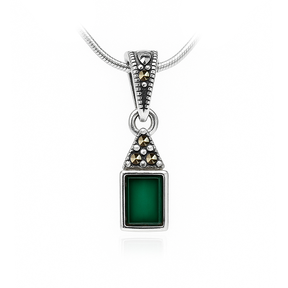 wisiorek srebrny z agatem zielonym i markazytami