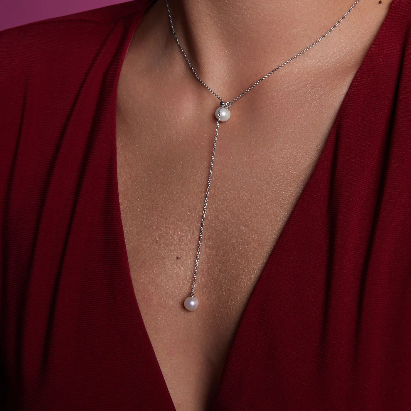 naszyjnik srebrny z perłami - dowolna regulacja długości - obrazek 5