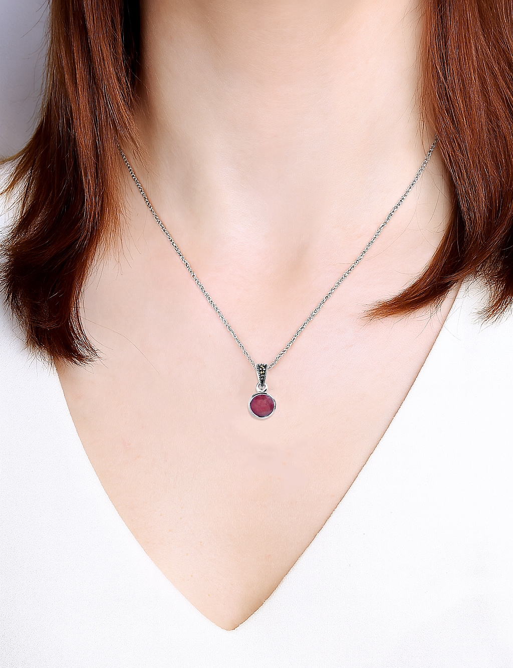 Srebrny wisiorek z naturalnym rubinem i markazytami - Obrázek 2