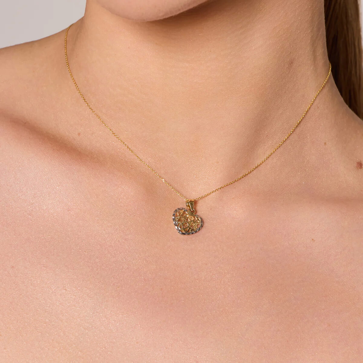 Ażurowy wisiorek serce z białego i żółtego złota 333 - obrazek 4