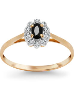 pierścionek z szafirem i diamentami w dwukolorowym złocie 585 PZD0521