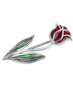 broszka srebrna róża z emalią i markazytami