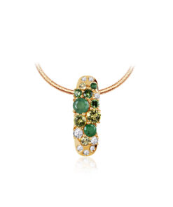 Złoty śliczny wisiorek z kamieniami szlachetnymi odcienie zieleni