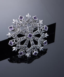 Alternatywny widok Broszka srebrna płatek śniegu z markazytami i ametystem
