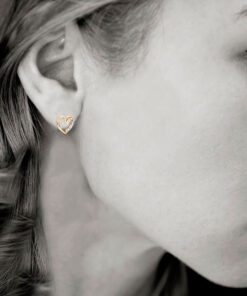 Alternatywny widok Kolczyki serduszka z diamentem w żółtym złocie 585