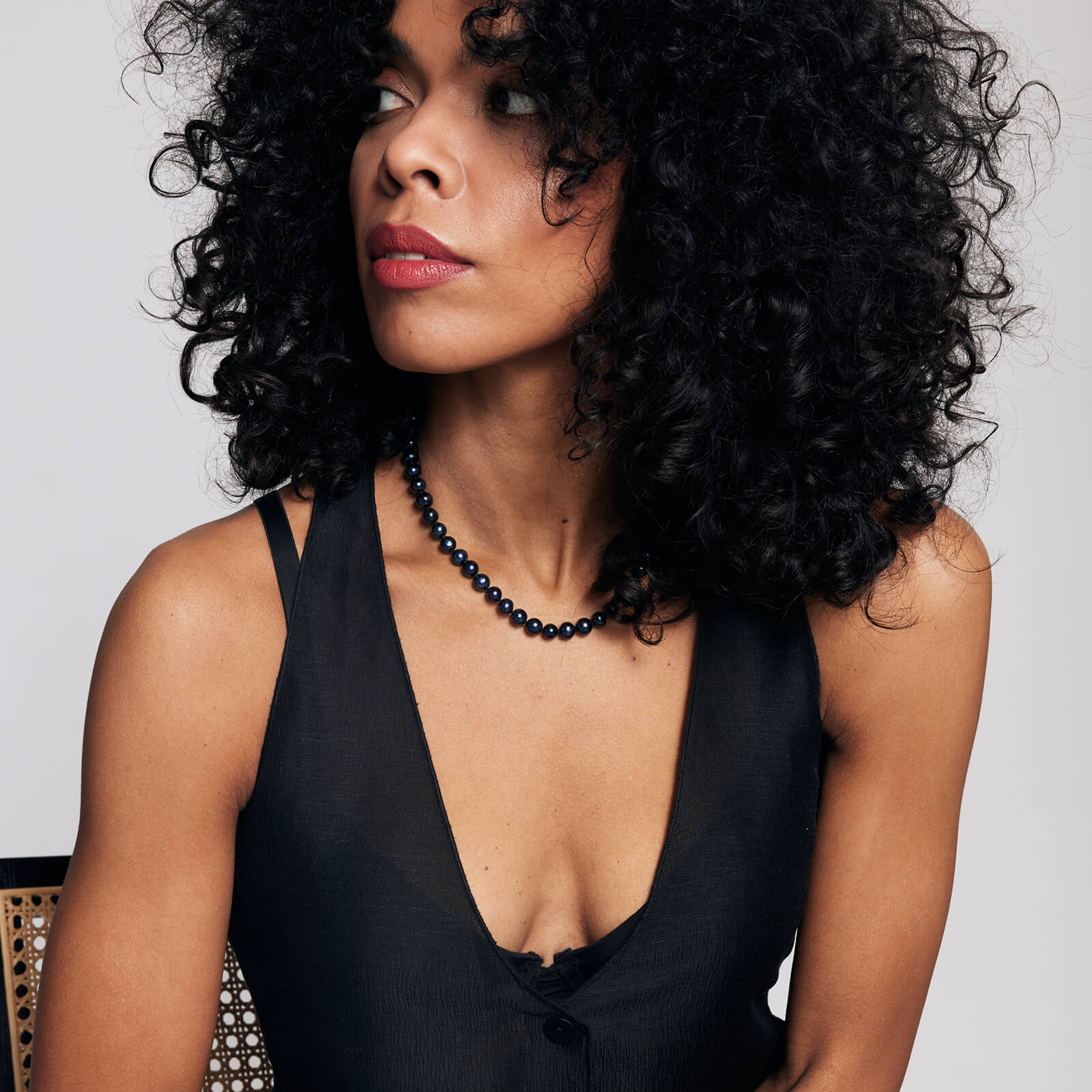 Naszyjnik srebrny z czarnymi perłami 7-9mm - NSN6713 - obrazek 4