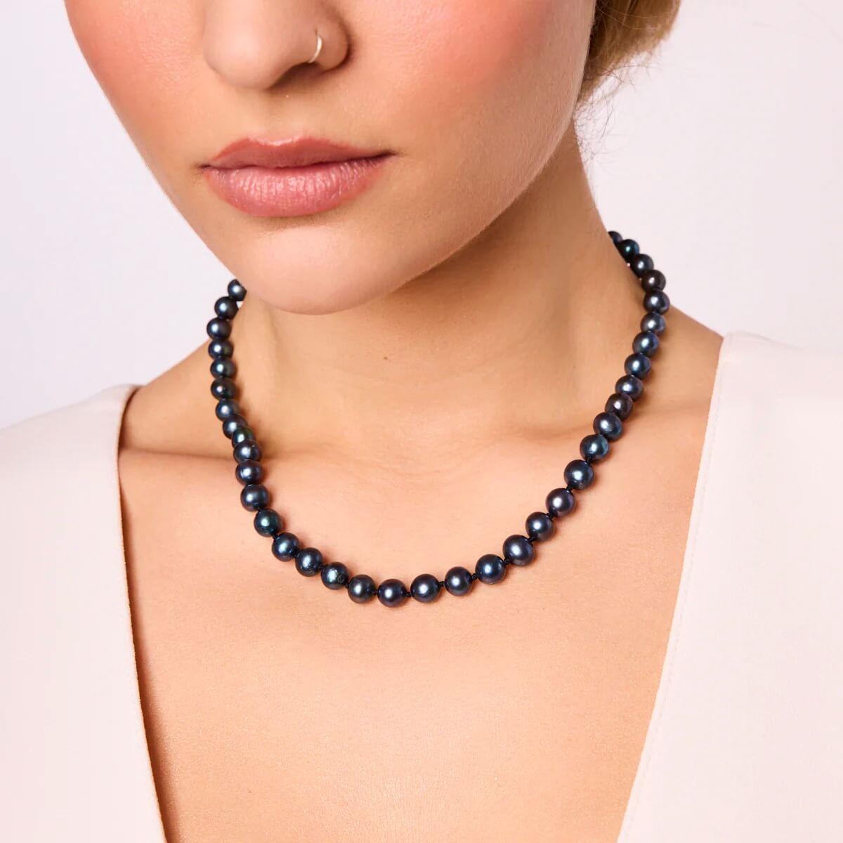 Naszyjnik srebrny z czarnymi perłami 7-9mm - NSN6713 - obrazek 8