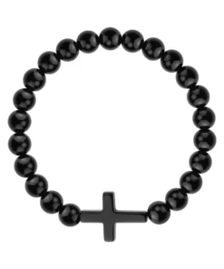 Bransoletka męska z czarnym onyksem | krzyżyk - BSNI56555