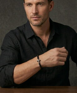 Alternatywny widok Bransoletka męska z czarnym onyksem | krzyżyk - BSNI56555