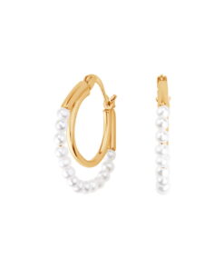 Złocone kolczyki srebrne kreol z perłami - KJS56410Y