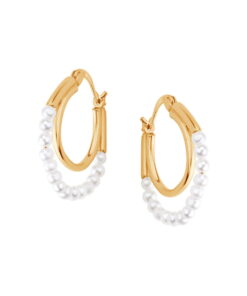 Alternatywny widok Złocone kolczyki srebrne kreol z perłami - KJS56410Y