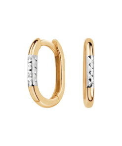 Złote kolczyki owalne z białego i żółtego złota 585 - szarnir - KJZ21291