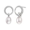 Piękne wiszące srebrne kolczyki z naturalnymi perłami i cyrkoniami | KS55808