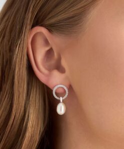Alternative Ansicht von Piękne wiszące srebrne kolczyki z naturalnymi perłami i cyrkoniami | KS55808