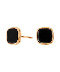 Kolczyki kwadraty z czarnym onyksem 10mm | srebro pozłacane 925 - KKS56440Y