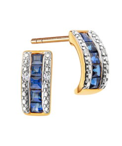 Piękne kolczyki z diamentami i szafirami w złocie 585 | KZD21293